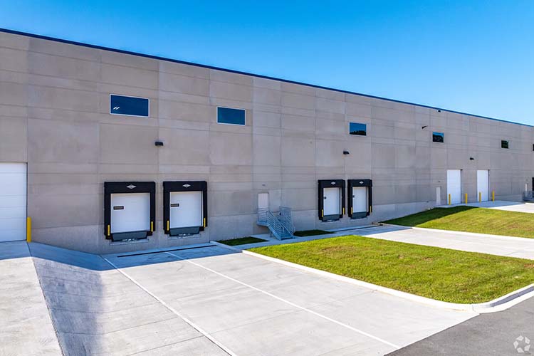 Dock doors and truck court at Highlands Business Park.